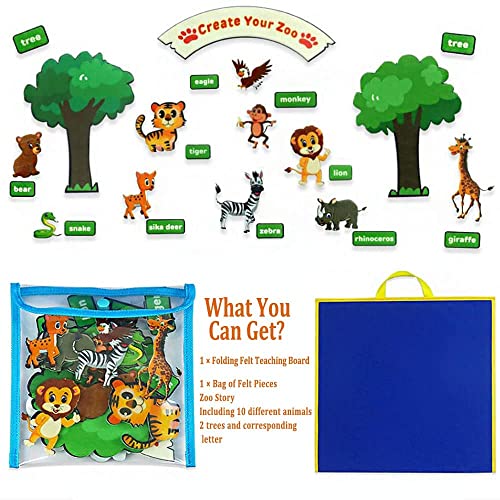 Topwon Felt Board, Folding Flannel Playboard Preschool Toddler Stories Boards, Animal Story Learning Double-Side Stand Flannel Board (Including Animal Felt) - style: Animal Felt board for classroom