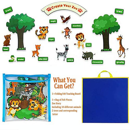Topwon Felt Board, Folding Flannel Playboard Preschool Toddler Stories Boards, Animal Story Learning Double-Side Stand Flannel Board (Including Animal Felt) - style: Animal Felt board for classroom