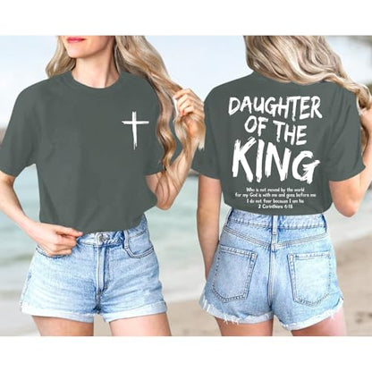 Daughter of The King Christian Shirts for Women Bible Verse Graphic Tees Shirt Jesus Inspirational Religious T-Shirt - color: Deep Gray, size: Small