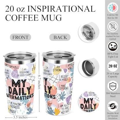 jeilink Positive Tumbler,Daily Affirmations for Women Mental Health Inspirational Gifts for Sister Friend Boss Coworker Birthday Friendship Christmas Office 20 oz Insulated Coffee Tumbler Travel Cup - color: Daily 0851