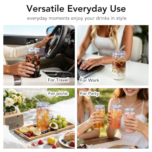 Wildflower Gifts for Christian Women 16 oz Glass Cups with Lids and Straws, Inspirational Scripture Coffee Cup Tumbler for Friends, Mothersday Baptism Birthday Religious Graduation Gifts for Mom Teens