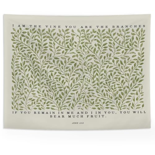 SAFDSGFDB Sage Green Floral Christian Tapestry Wall Hanging, I Am the Vine You Are The Branches Religious Bible Scripture Wall Blanket for Home Bedroom Living Room Office Decor, 50x60 Inch - color: Bible
