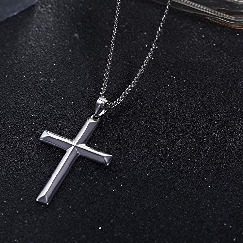 MILACOLATO Solid S925 Sterling Silver Cross Necklace for Men Women | 2mm Durable Sterling Silver Cuban Link Curb Chain Cross Pendant Necklace | Crucifix Cross Pendant Necklace Jewelry 16-24 Inches - style: 16 Inches + 2 Inches Extension Chain