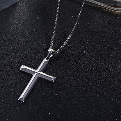 MILACOLATO Solid S925 Sterling Silver Cross Necklace for Men Women | 2mm Durable Sterling Silver Cuban Link Curb Chain Cross Pendant Necklace | Crucifix Cross Pendant Necklace Jewelry 16-24 Inches - style: 16 Inches + 2 Inches Extension Chain