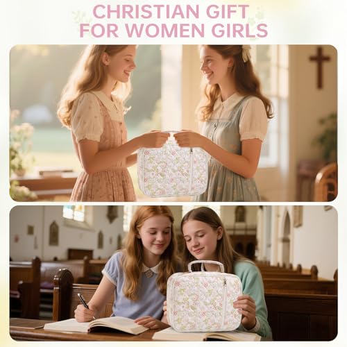 Bible Bag Cover Case for Women Study Supplies Kit Church Book Holder - color: Jungle Flowers