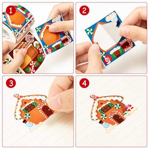 Haooryx Christmas DIY Gingerbread Stickers - 300pcs Self-Adhesive Christmas Make a Gingerbread House Sticker Roll Make Your Own Sticker GiftWrap Decals DIY Art Craft Winter Xmas New Year Gift Wrapping - style: Christmas Gingerbread House 1Roll