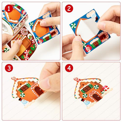 Haooryx Christmas DIY Gingerbread Stickers - 300pcs Self-Adhesive Christmas Make a Gingerbread House Sticker Roll Make Your Own Sticker GiftWrap Decals DIY Art Craft Winter Xmas New Year Gift Wrapping - style: Christmas Gingerbread House 1Roll