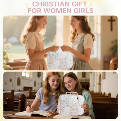 Bible Bag Cover Case for Women Study Supplies Kit Church Book Holder - color: Spliced Flower