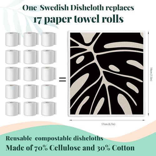 Swedish Dishcloths for Kitchen, Boho Botanical Floral Swedish DishCloths, Papaya Reusable Paper Towels Washable, 4 Pcs Dish Towels for Kitchen Party Home Housewarming Cleaning Cloths - color: Flower 10
