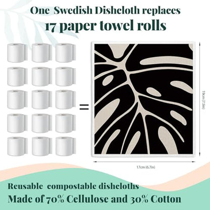 Swedish Dishcloths for Kitchen, Boho Botanical Floral Swedish DishCloths, Papaya Reusable Paper Towels Washable, 4 Pcs Dish Towels for Kitchen Party Home Housewarming Cleaning Cloths - color: Flower 10