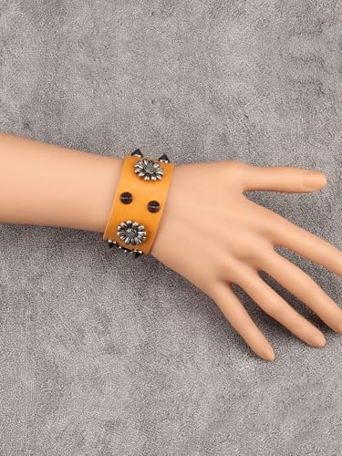 Jeilwiy Punk Rock Gothic Black Rivet Leather Spiked Necklace Collar Neckband Leather Choker Necklace for Women Mom Gifts Adjustable - color: HGB151-Orange