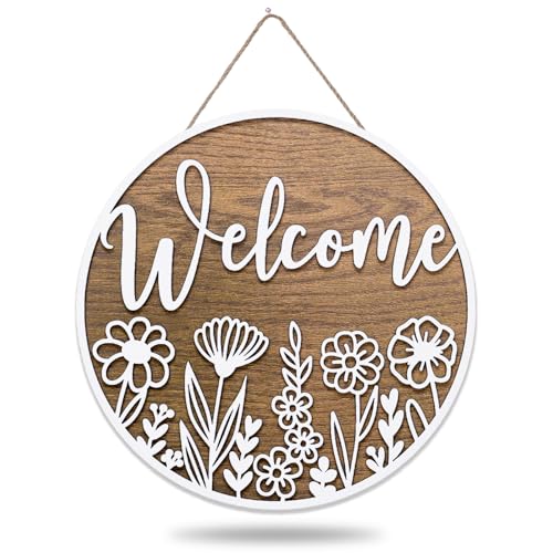 JarThenaAMCS 3D White Wildflower Welcome Door Sign Daisy Floral Wooden Hanging Sign Flower Front Door Hanger for Indoor Outdoor Farmhouse Home Porch Decor - style: White Flower