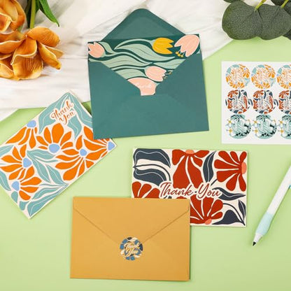 24 Pack Thank You Cards with Envelopes, 4x6 Inch Thank You Card Bulk - style: Abstract Floral Thank You Card