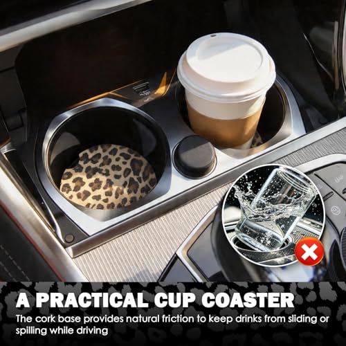 2PCS Car Cup Coasters,2.6 Inch Leopard Print Cup Holder Coasters for Car,Anti Slip Absorbent Cars Coaster for Cups Holders Leopard Print Cars Accessories for Women&Men