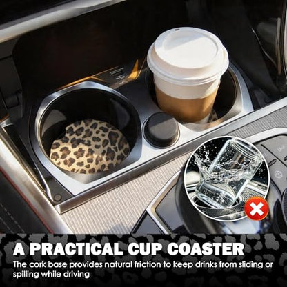 2PCS Car Cup Coasters,2.6 Inch Leopard Print Cup Holder Coasters for Car,Anti Slip Absorbent Cars Coaster for Cups Holders Leopard Print Cars Accessories for Women&Men