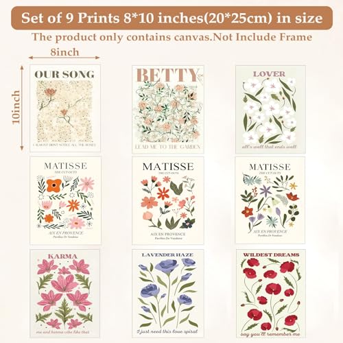 LBTZEVIR Matisse Floral Wall Art Prints, Set of 9, Unframed, 8x10 in - color: flowers