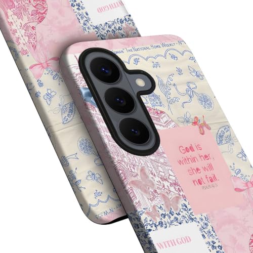 Compatible with Samsung Galaxy S26,2-in-1 Frosted Phone Cover Shockproof Case - Bible Verse Pink Tulip Flowers - color: Bible Verse Pink Tulip Flowers, size: Samsung Galaxy S26