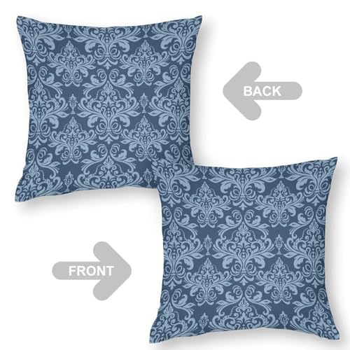 Blue Vintage Damask Floral Throw Pillow Cover Oriental Antique Couch Sofa Pillowcases Luxury Gothic Bohemia Flowers Pillows Cushion Case for Farmhouse Bed Chair 18x18inch - color: Damaskblack-3