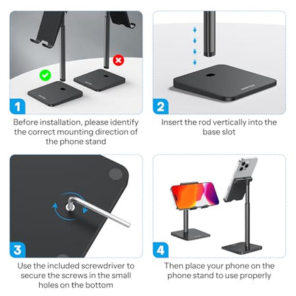 OMOTON CA02 Cell Phone Stand with Charging Hole for Desk Lightweight Black - color: Black