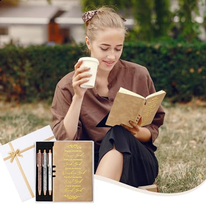 Spakon 5 Pcs Christian Gifts for Women Church Scripture Prayer Journal Religious for Women God Notebook Pen with Gift Box Scripture Notepad Bible Study Group Grad Favor(Khaki, Bible) - color: Khaki, style: Happy Moment
