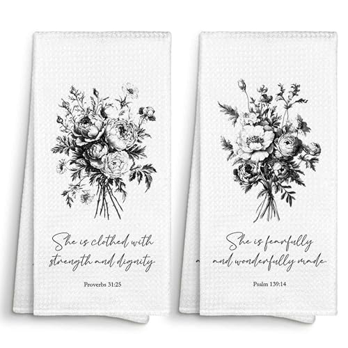 Vintage Floral Botanical Christian Bible Verse Kitchen Towels Decorative 16x24 Set of 2, Flower Scripture Dish Towel Cloths Dishcloths Tea Towel, Aesthetic Bathroom Decor Kitchen Hand Towel - color: Vintage-b