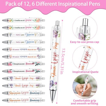 Wxiben Spanish Bible Verse Gifts for Women 24 Pcs Inspirational Scripture Pens Notebook Christian Floral Ballpoint Pens Journals Religious Faith Gifts for Prayer Sunday School Church Christmas - style: Spanish Bible Verse