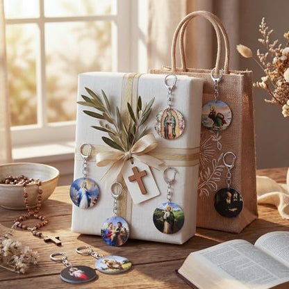 50 Pcs Christian Keychain, Catholic Gifts Bulk Religious Acrylic Saint Keychains for Believers, Church Prayer Groups, Baptism Confirmation Souvenirs for Women Men