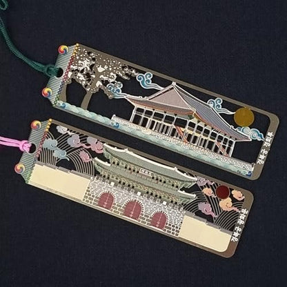 Korean Palace Gold Bookmarks - Gyeongbokgung 3-Piece Set with Traditional Tassels - Korean Souvenir New Year & Chuseok Gifts