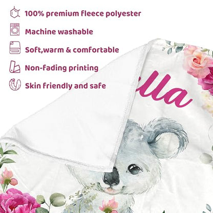 Personalized Baby Koala Blanket for Girls with Name - color: Koala