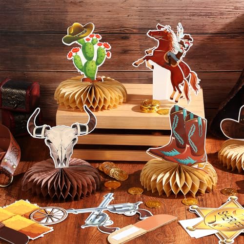 12 Pcs Western Party Centerpieces Wild West Honeycomb Decor - style: Wild West