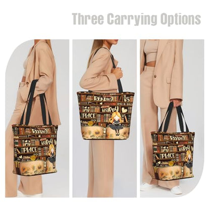 Bible Tote Bags for Women Christian Tote Bag Religious Church Bags for Women Organizer Christian Gift With Zipper - color: Book Lovers