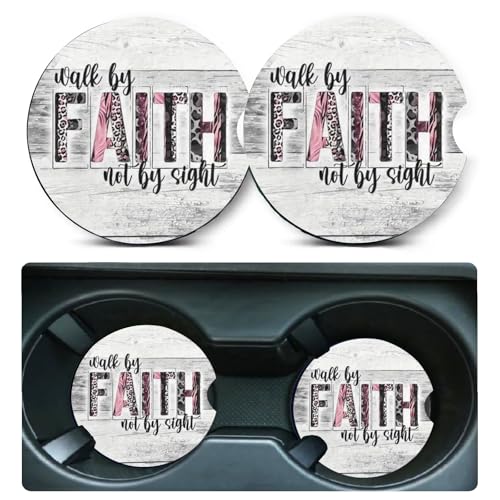 2 Pack Christian Car Cup Holder Coasters Universal Neoprene Coasters - color: Faith