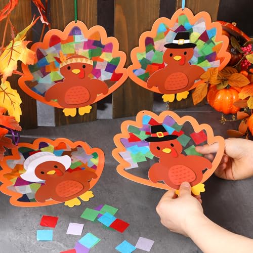 Chiisong 24 Sets Thanksgiving Turkey Crafts DIY Turkey Tissue Paper Crafts - style: Thanksgiving Turkey