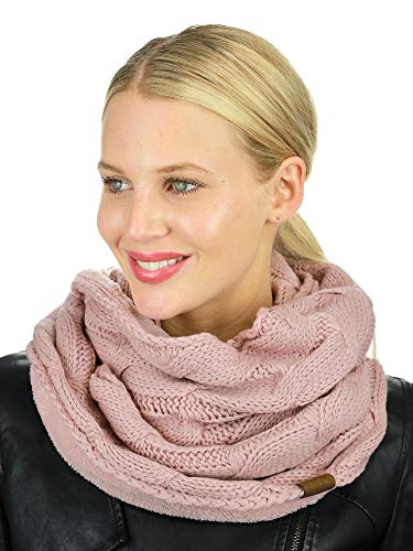 C.C Women's Winter Cable Knit Sherpa Lined Warm Infinity Pullover Scarf - color: Rose