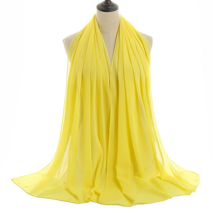 LMVERNA Solid Color Bubble Chiffon Scarf for Women Fashion Soft Hijab Long Scarfs Wrap Scarves - color: Yellow