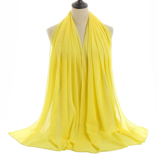 LMVERNA Solid Color Bubble Chiffon Scarf for Women Fashion Soft Hijab Long Scarfs Wrap Scarves - color: Yellow
