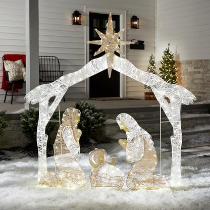National Tree Company 6ft Pre-lit Artificial Crystal Holy Family Nativity