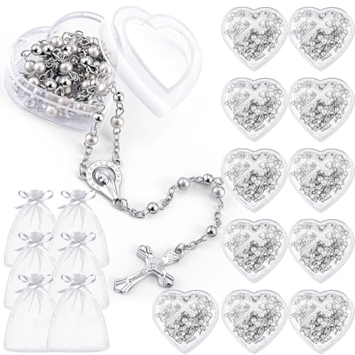 ROCEEI Catholic Rosary Necklace with Crucifix 4mm Beads - color: White