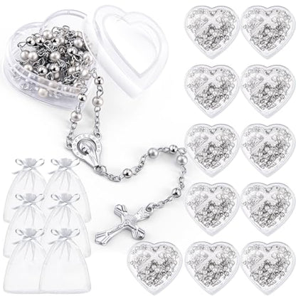 ROCEEI Catholic Rosary Necklace with Crucifix 4mm Beads - color: White