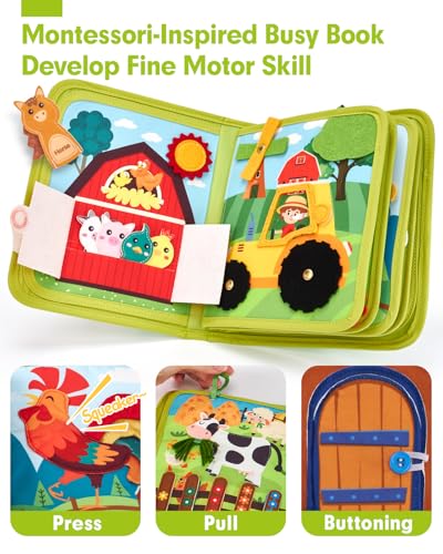 hahaland Busy Book for Toddlers 1-3 - Montessori Toys 1 Year Old Busy Board - style: Farm