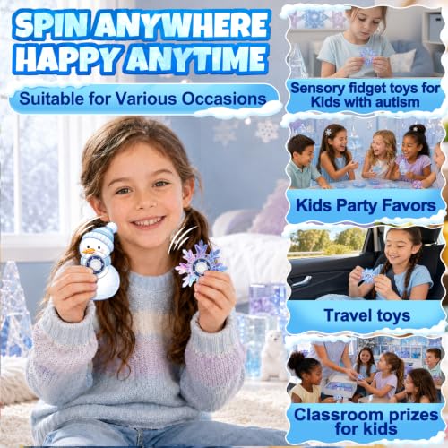 24 Pcs Snow Fidget Spinners Bulk, Mini Fidgets Classroom Prizes Rewards Fidget Toys for Kids, Ice Birthday Decorations Party Favors, Goodie Bags Stuffers, Treasure Prizes Box Toys