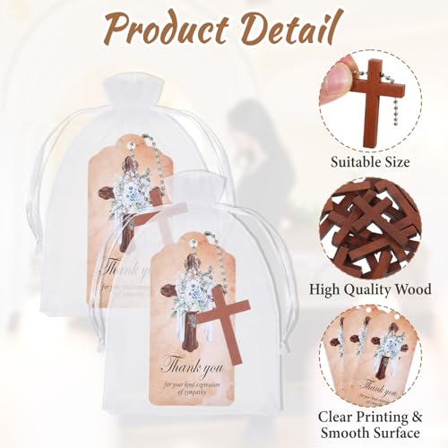 100 Sets Funeral Favors Wooden Cross Angel Keychain, Memorial Decorations for Celebration of Life Thank You Cards Organza Bags for Guest Baptism Religious Communion Family Friends Christian Gifts - style: Card 1