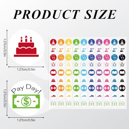 900 Pcs Colorful Calendar and Planner Stickers, Mini Daily Reminder Labels, 0.5 Inch, for Journal, Scrapbook, Fitness, Birthday, Reading,Appointments