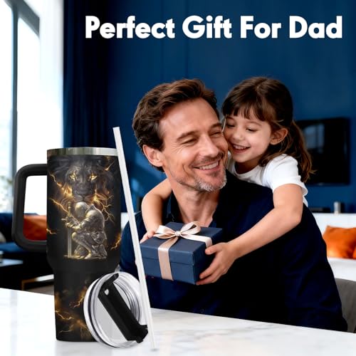34HD Christian Lion Faith 40 oz Tumbler with Handle, Faith Gift - color: Christian God