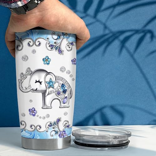 SANDJEST Elephant Tumbler 20oz Jewelry Drawings Stainless Steel Insulated Tumblers Elephants Gifts for Women Girls Coffee Travel Mug Cup Gift for Birthday Christmas - color: Elephant