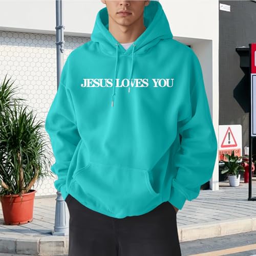 Christian Jesus Loves You Hoodies for Teen Religious Faith Sweatshirts Bible Verse Graphic Youth Hoodie - color: Blue Green, size: XX-Large
