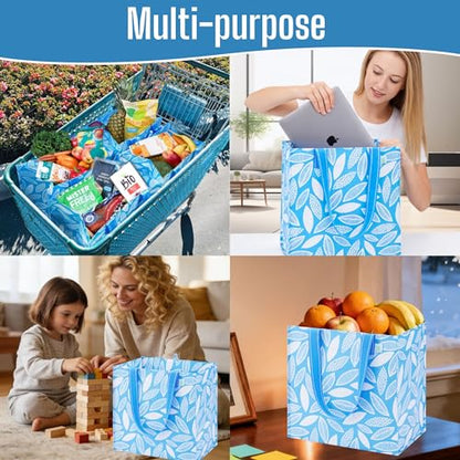 VENO 4 Pack Large Grocery Bag Reusable Shopping Bags with Hard Bottom - color: Spring Breeze