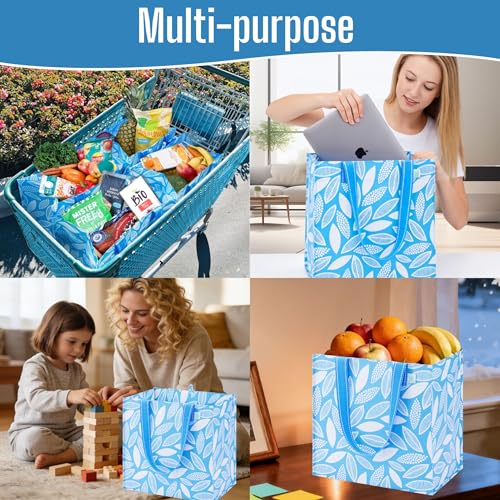 VENO 4 Pack Large Grocery Bag Reusable Shopping Bags with Hard Bottom - color: Spring Breeze