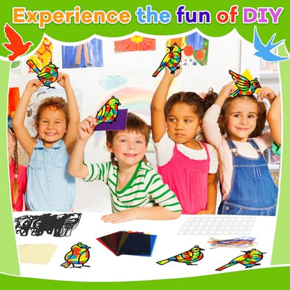 Lonfliness 32 Sets Bird Suncatchers Craft Kit DIY Birds Window Stained Glass Effect Paper Spring Home School Classroom Decoration Art Craft Creative Activity Project Gift Favor - style: Bird