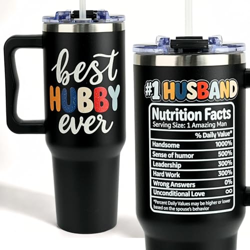 Father’s Day Gifts for Husband From Wife, Best Hubby Ever 40 Oz Black Stainless Steel Tumbler Travel Mug, Funny Birthday Anniversary Cups for Him - color: Gifts for Husband